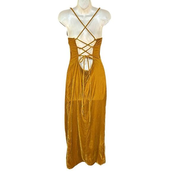 Staud Bellamy Velvet Dress in Yellow Gold NWOT Size XS - Picture 5 of 6